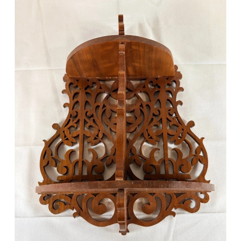 Vintage Intricate Handmade Scroll Cut Victorian Fretwork Display Shelf Two Level